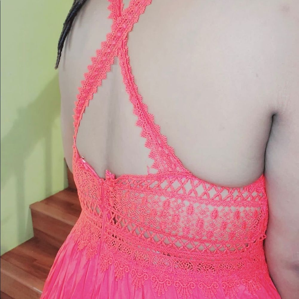 Red Maxi Dress With Crochet Detail - Picture 6 of 8